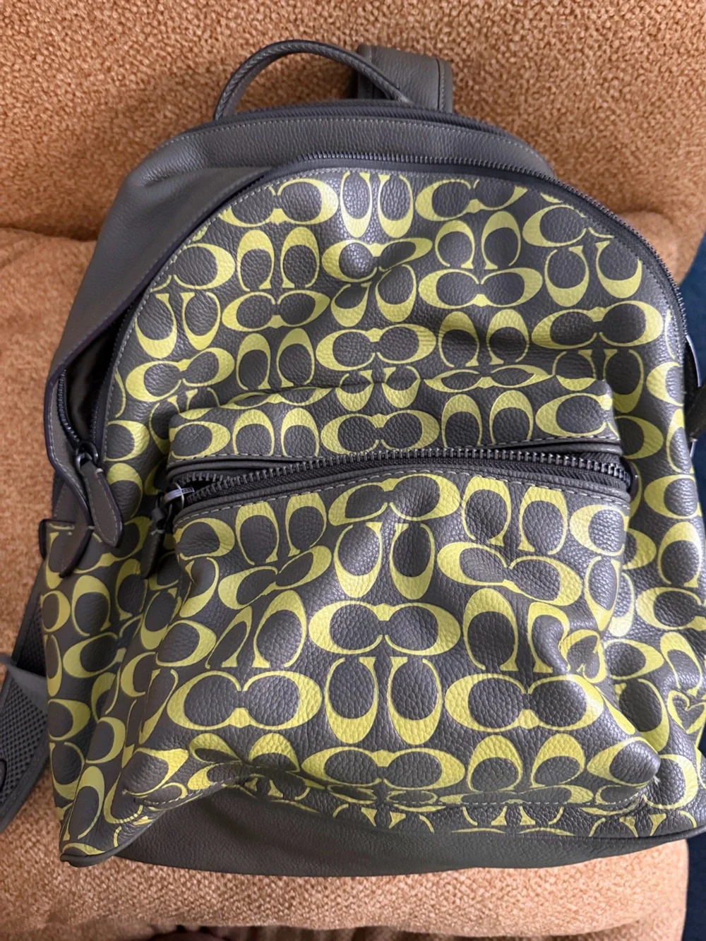 Coach Signature Print Mini Backpack in Yellow and Brown